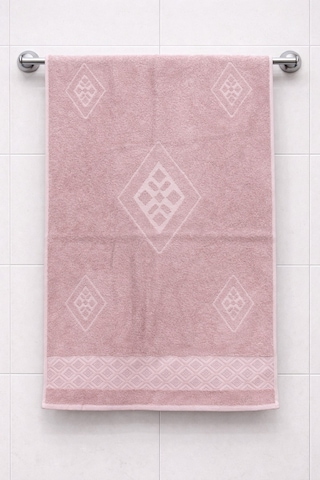 Eponj %100 Pamuk 70x140 Jakarlı Banyo Havlusu 450 Gr Kendinden Desenli Pembe