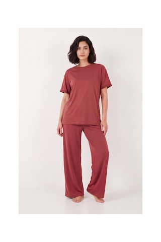 Lela Yumuşak Dokulu Bisiklet Yaka Lastikli Bel Kısa Kollu Pijama Takımı Bayan Pijama Takımı 65720102 Kiremit KİREMİT