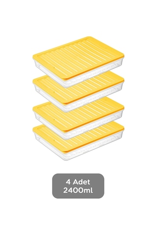Meleni Home Buzdolabı Organizer Mikrodalga Ve Difrize Uygun Saklama Kabı Sarı 4 x 2400 ML