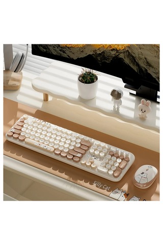 Mofıı Silly Cat Kablosuz Klavye Mouse Seti 2.4g Sevimli Kedi Tasarımlı 104 Tuş Set Optik