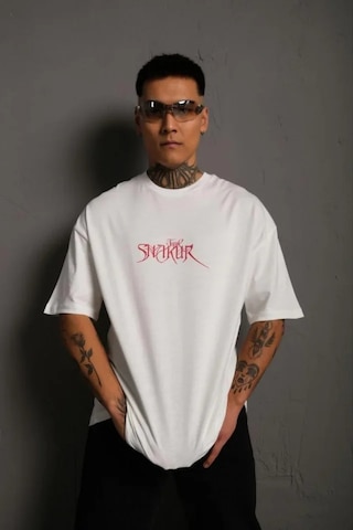 Modi Erkek Oversize Tişört Beyaz 24/1 Penye Kumaş, Bisiklet Yaka, Ön - Arka Baskılı, Streetwear Tarzı Rahat Büyük Kalıp T-shirt- Beyaz