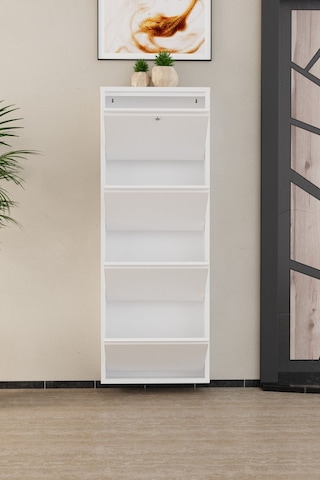 Kilitli 4 Kapaklı Metal Ayakkabılık Beyaz Beyaz