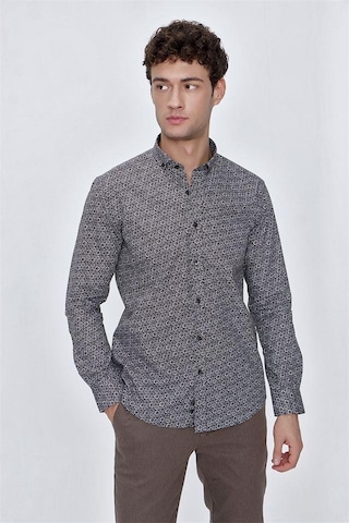 İmza Koyu Kahverengi Uzun Kol Baskılı Bez Ayağı Gömlek Yaka Klasik Slim Fit Dar Kesim Pamuklu Gömlek 1004225223-koyu Kahverengi Koyu Kahverengi