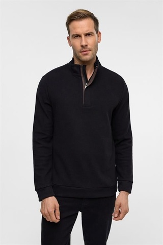 Süvari Siyah Regular Düz Polo Yaka Sweatshirt Siyah