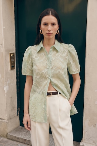 Sateen Nakışlı Kısa Kollu Gömlek - Mint-137756 Mint Yeşili