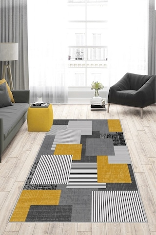 West Home Dijital Baskı Yıkanabilir Kaymaz Taban Salon Halısı Mutfak Halısı Yolluk Wh 457 Gold