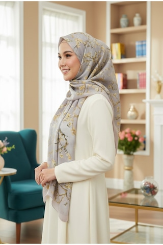 Eyfel Pamuklu Soft Özel Seri Şal Etnik & Çiçekli Desen, Orjinal, Tesettür Giyim, Yeni Koleksiyon Lila - Sarı