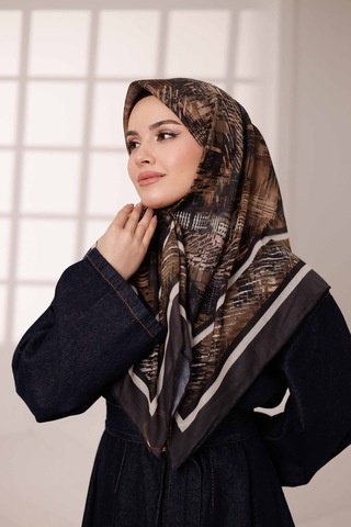 Mimiyum İz Desen Soft Eşarp Acı Kahve