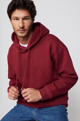 Tudors Oversize Pamuk Kapüşonlu Basıc Unisex Bordo Sweatshirt-29404-bordo Bordo