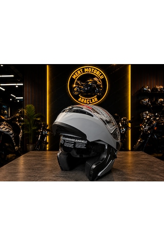 Jk 902 Matt Grey Çene Açılır Motosiklet Kaskı Açık Gri