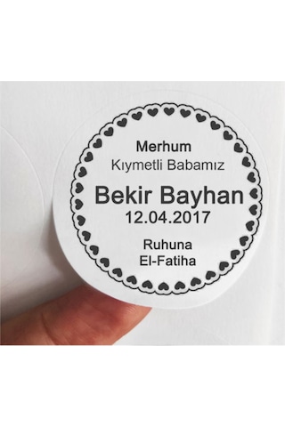48 Adet 4 Cm Kişiye Özel Kalpli Ruhuna El-fatiha Baskılı Mat Etiket Sticker-3 - Yedi Mevlidi