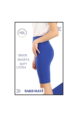 Biker Şort Yüksek Bel İç Göstermez Esnek Yumuşak Likralı Soft Tbiker Basics Saks Mavi Mavi