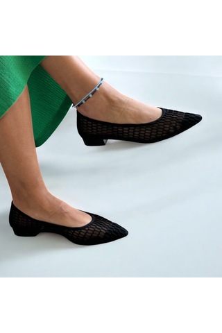 Ne&ve Shoes Siyah File Kadın Sivri Burunlu Günlük Rahat Babet