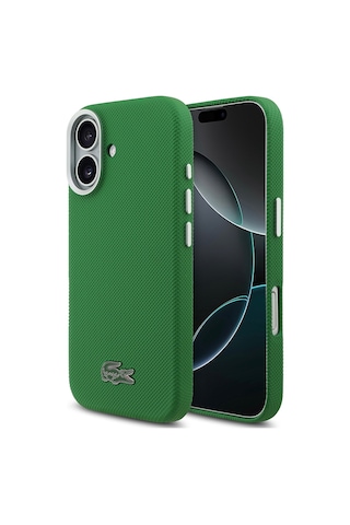 Apple iPhone 17 Kılıf Lacoste Lisanslı M-safe Uyumlu Pvc Pike Desenli İkonik Timsah Logolu Kapak Yeşil
