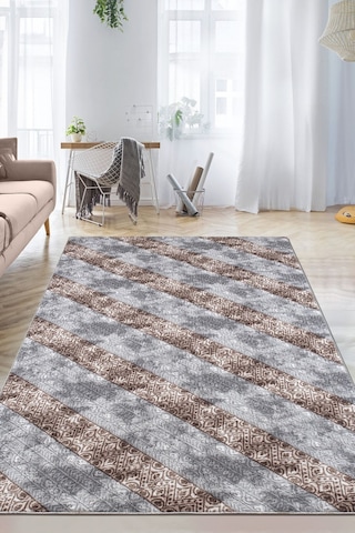 Raschel Carpet Gri Emboss Desenli Kalın Yumuşak Kaymaz Özel Taban Halı Yolluk