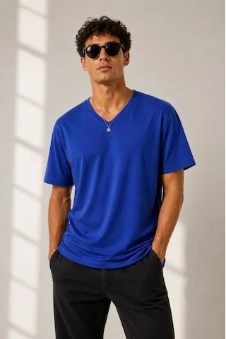 Modi Erkek V Yaka Basic Tişört Kısa Kol Yazlık Regular Fit T-shirt - Saks Mavisi Açik Mavi