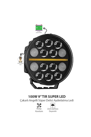 Tır Kamyon İş Makinesi 9 İnç Led Sis Farı Angel Halka Metal Döküm Kasa 100 W Çalışma Lambası 12-24v