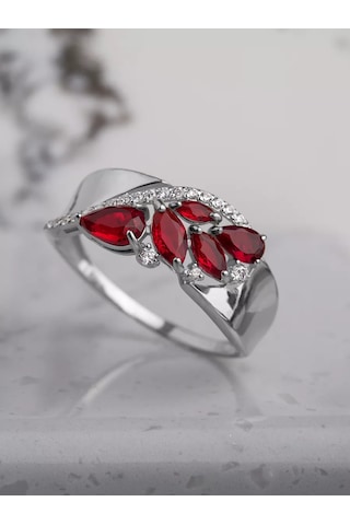 Alekseev Jewellery 925 Ayar Gümüş Kırmızı Granat Yüzük. 248575999 Kırmızı