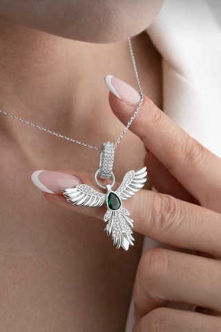 Çekirdekjewelry 925 Ayar Gümüş Rodyum Kaplama Zümrüdüanka Kolye Gri