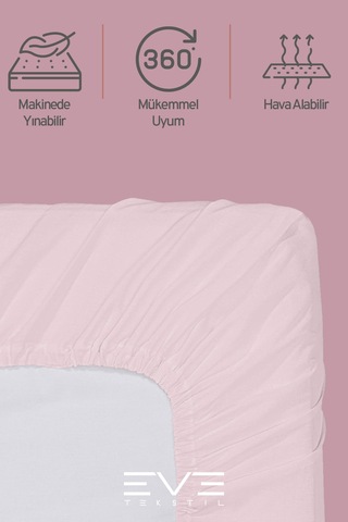Eve Tekstil Fitted Yüksek Kaliteli Penye Kumaş Tek Kişilik Lastikli Çarşaf Toz Pembe