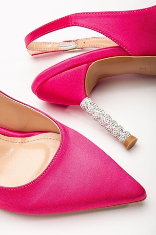 Saten Taşlı Özel Tasarım El Yapımı Stiletto Fuşya