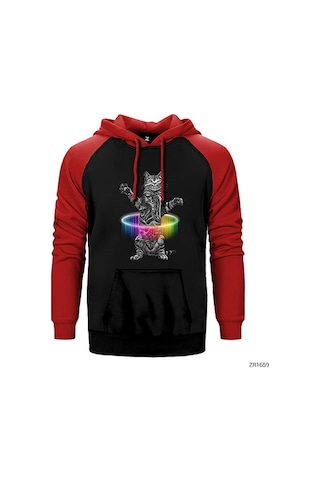 Kedi Hulahop Kırmızı Renk Reglan Kol Sweatshirt / Hoodie