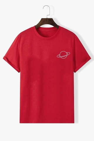 Flood Of Style Unisex Saturn Baskılı T-shirt Kırmızı