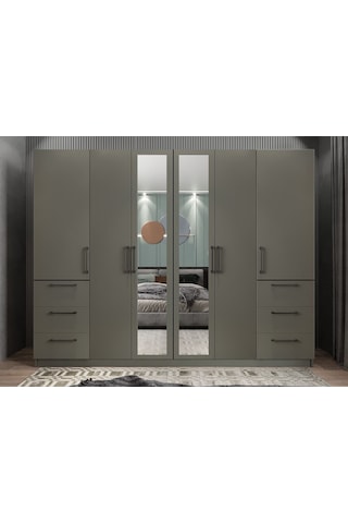Zeren 6 Kapaklı Çekmeceli Gardırop Dolap F 208 Cm