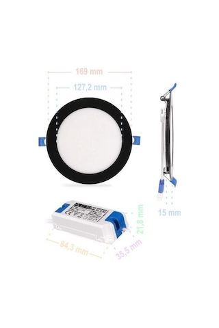 Ack Ap01-01201 12w Slim Led Panel Siyah Kasa 3000k Sarı Işık Gömme Spot Lamba Siyah