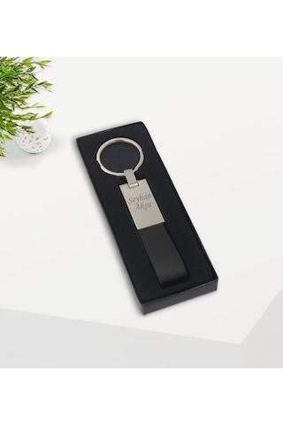 Kişiye Özel Siyah Touchpen Tükenmez Kalem Ve Deri Anahtarlık Hedi