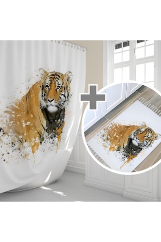 Zethome Tiger Banyo Paspas Ve Tek Kanat Duş Perdesi 1x180x200 Set Çok Renkli