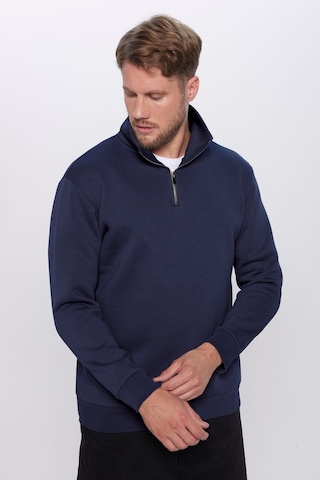 Tudors Unisex Relax Fit Rahat Kesim Pamuklu Yarım Fermuarlı Lacivert Dik Yaka Sweatshirt-31450-lacivert Lacivert