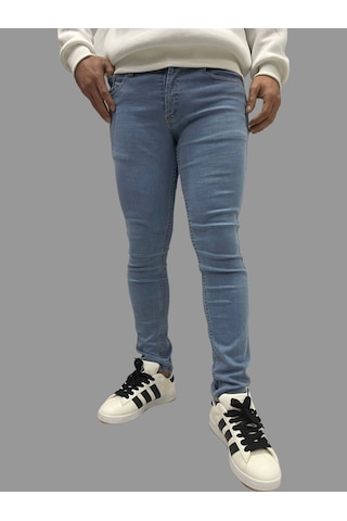 Erkek Dar Paça Düz Newone Buz Mavi Kot Pantolon Buz Mavi
