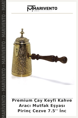 Premium Çay Keyfi Kahve Aracı Mutfak Eşyası Pirinç Cezve 7.5'' İnc