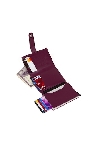 Adelina Mor Nova Deri Mekanizmalı Çıt Çıtlı Kartlık Cüzdan Mor