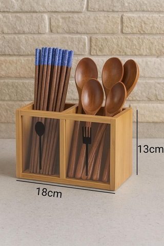 Bambu Ikili Kaşıklık Kutusu, Bambu Çatal Kaşıklık 5x13cm Bej 4 X 18 Çok Renkli