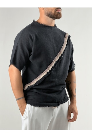 Cocopelli Şeritli Tasarım Erkek Siyah Buldan T-shirt Coc3292