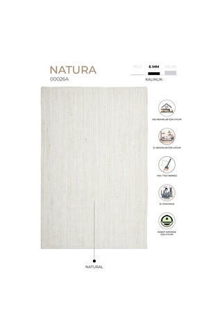 Natura El Dokuma Jüt Bohem Tarz Otantik Salon Oturma Odası Koridor Yatak Odası Natural Halı 00026a Naturel
