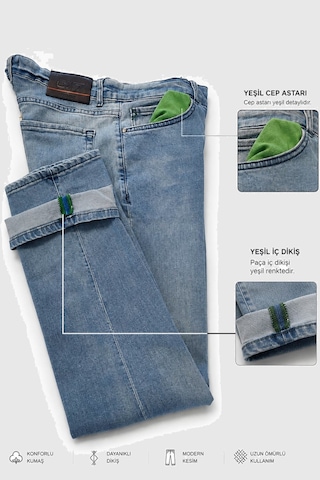 Rizzup Erkek Regular Fit Standart Kesim Likralı Taşlanmış Mavi Kot Pantolon Esnek Pamuklu Jean 2600982