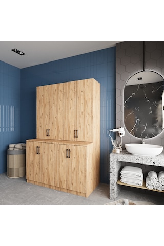 Maven Çamaşır Ve Kurutma Makinesi Dolabı Banyo Dolabı Çam Çam