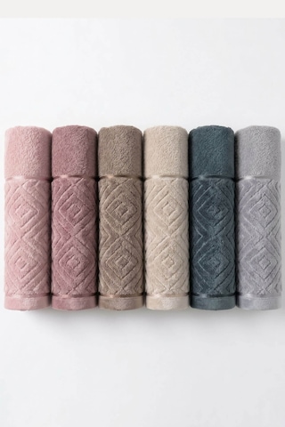 6 Lı El Yüz Havlu Seti %100 Pamuklu Kısmi Kadife Velvet Collection Pembe