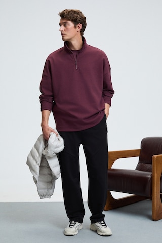 Grımelange EDISON Erkek Yarım Fermuarlı Kolu Baskılı Dik Yaka Bordo Sweatshirt