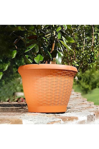Omnipazar So-hs06 Plastik Hasır Desenli Saksı 42 Lt Kiremit 6 Adet