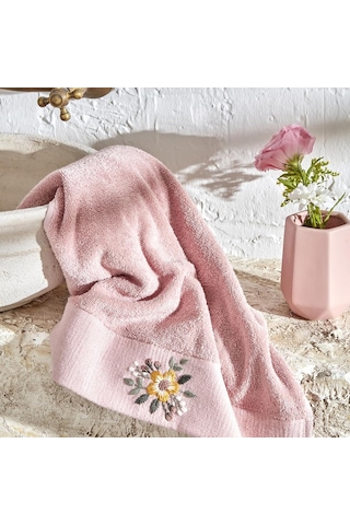 Comfort Touch Nakışlı %100 Pamuk Havlu Pudra 30x50 Cm Çok Renkli