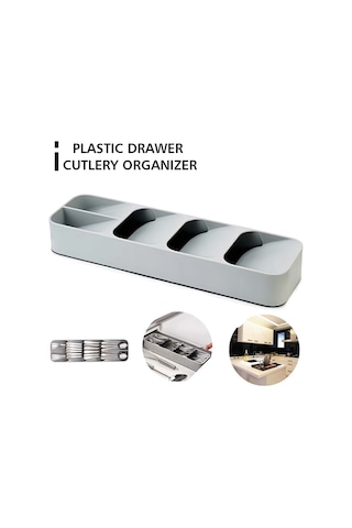 Xiyyadms Pratik Mutfak Çekmece Organizatörü - Çatal Kaşık Bıçak Düzenleyici Gri
