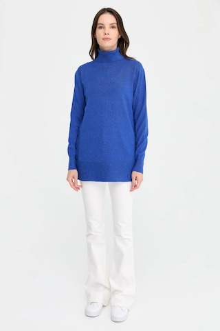 Desen Triko Kadın Tam Balıkçı Yaka Dikişsiz Kazak 23391 Saks Saks