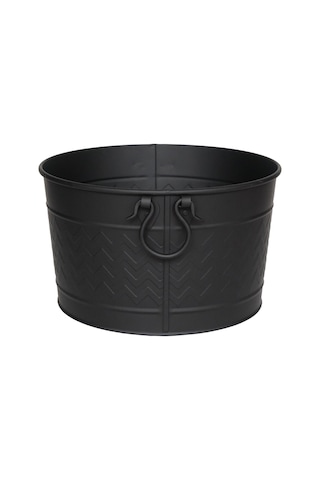 Metal Siyah Zigzag Desenli Yuvarlak Şömine - Soba Odun Depolama Saklama Kovasi