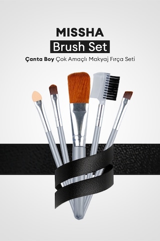 Çanta Boy Çok Amaçlı Makyaj Fırça Seti Brush Set Gray 5adet 49267396