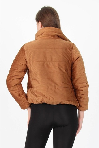 Kadın Yüksek Yaka Cepli Kışlık Kadife Mont Dpm7154 Taba