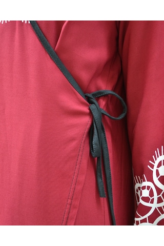 Halkalı Desenli Kruvaze Namaz Elbisesi Yandan Bağlamalı, Rahat Kesim 36 46 Beden Bordo